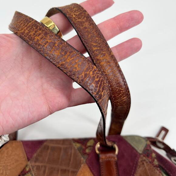 Fossil Patchwork Tooled Leather Shoulder Bag Purse baroque neutral hand bag - Picture 7 of 12